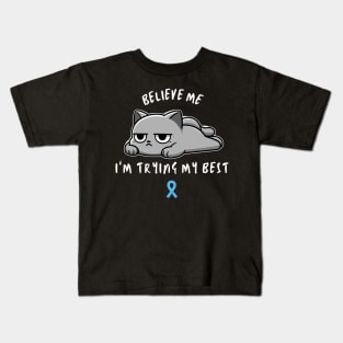 POTs Syndrome Warrior Cat With Awareness Ribbon Kids T-Shirt
